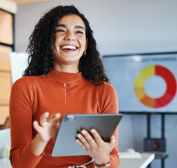 woman smiling in office