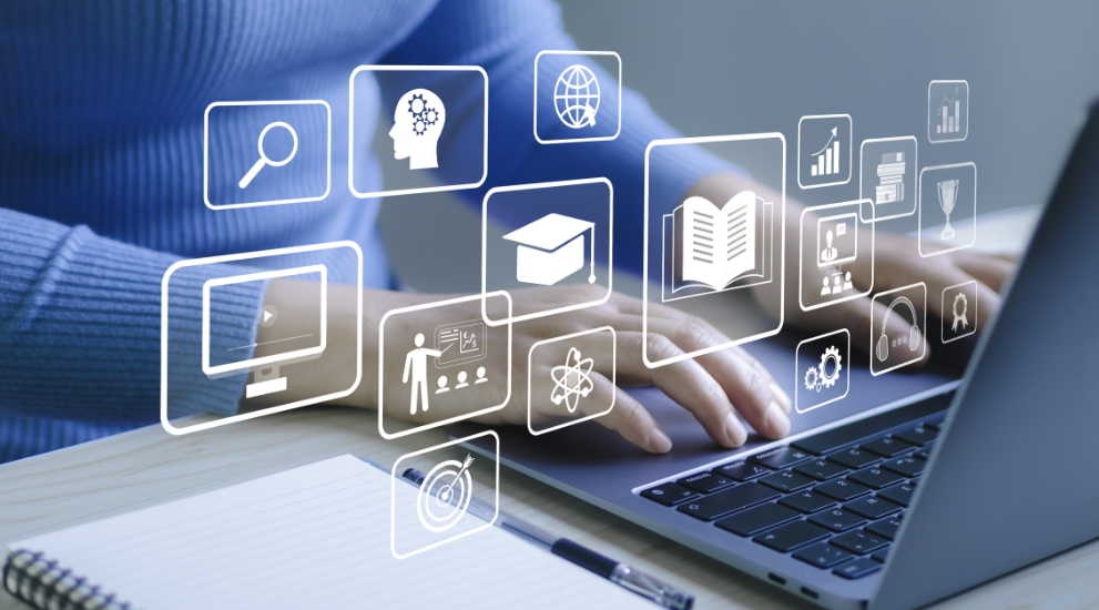 woman on laptop file storage
