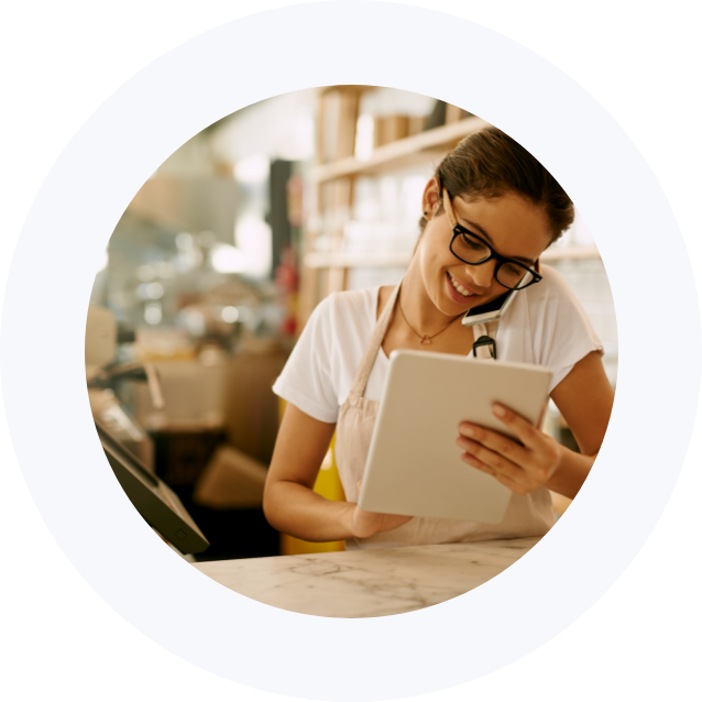 Woman using ipad on phone