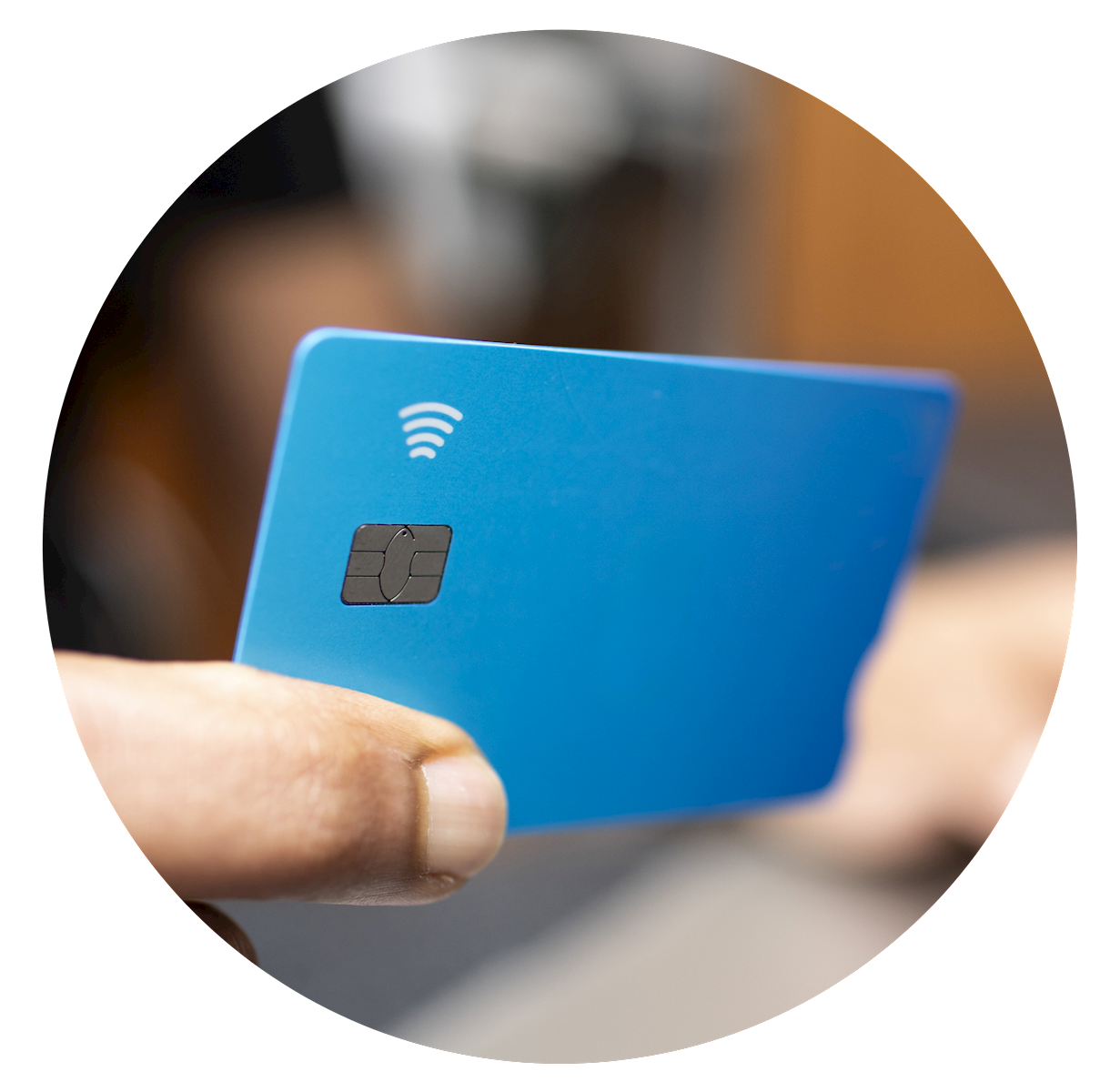 Man holding debit card