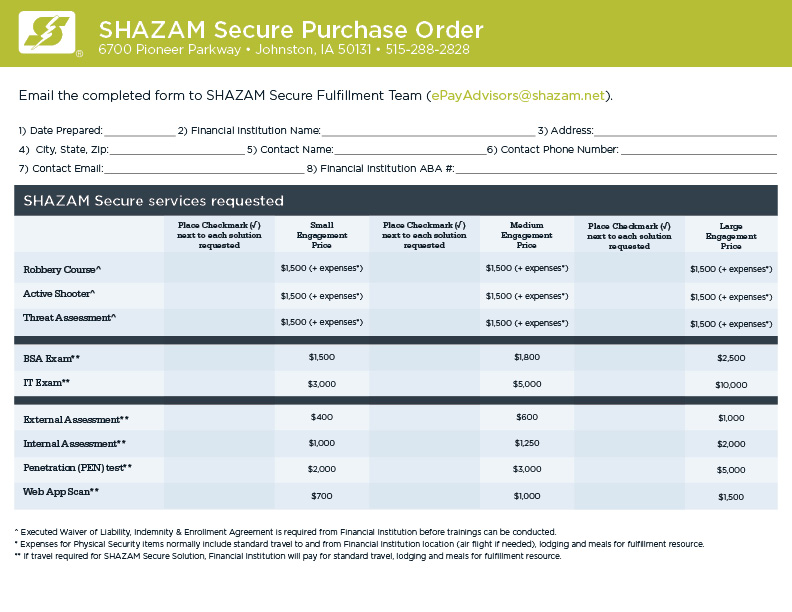 SHAZAM Secure Purchase Order